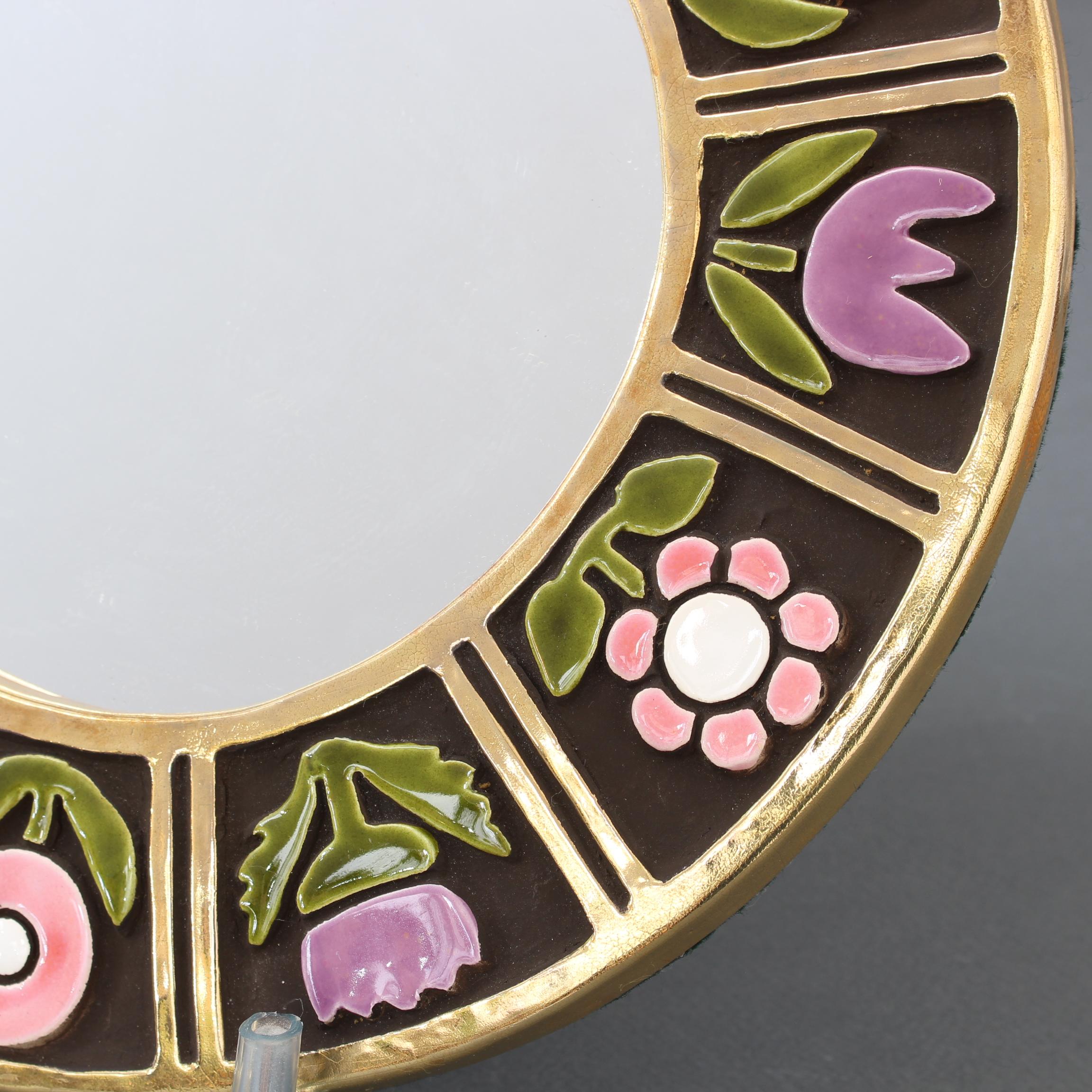 Ceramic Wall Mirror with Flower Motif by Mithé Espelt, circa 1960s 7