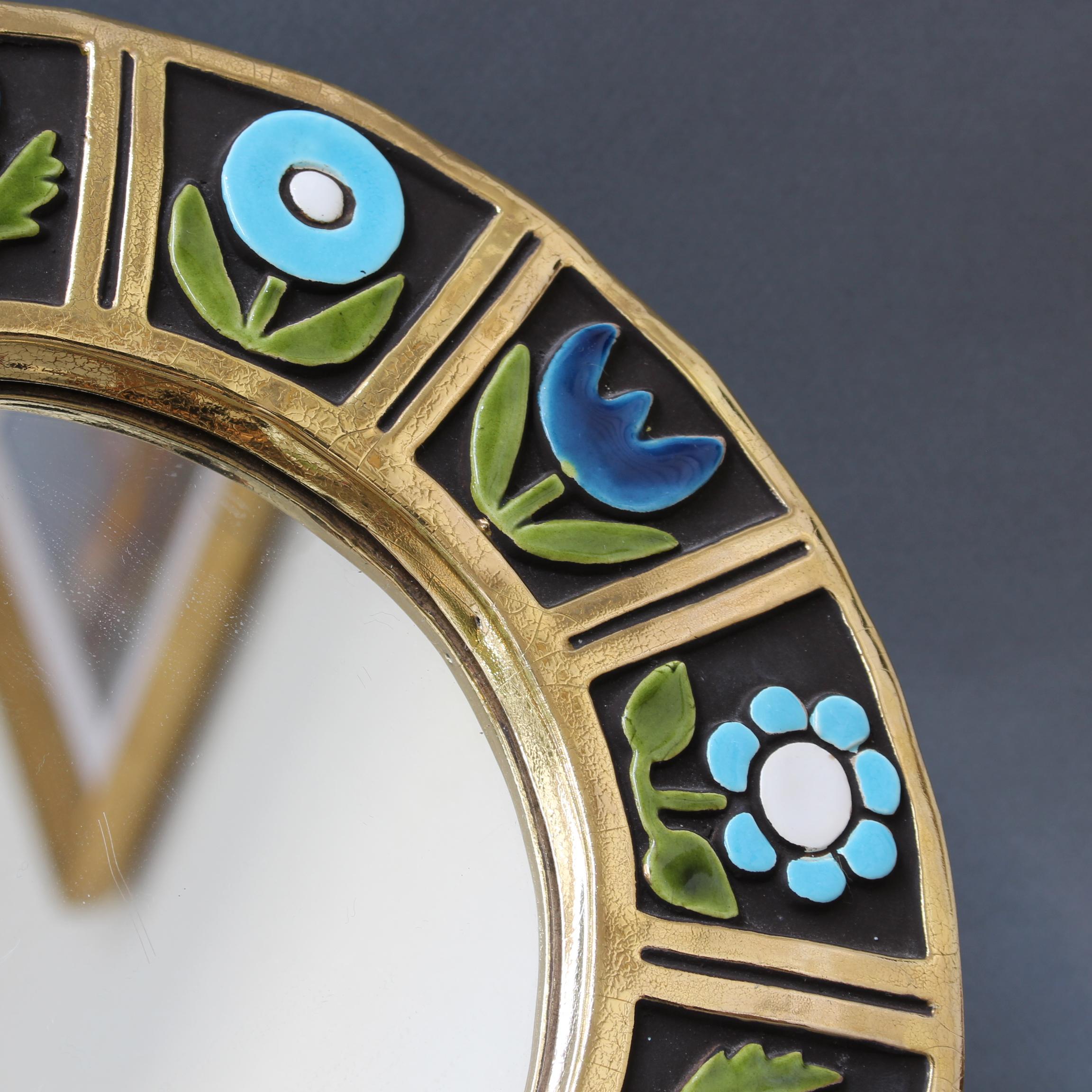 Ceramic Wall Mirror with Flower Motif by Mithé Espelt, 'circa 1960s' 8