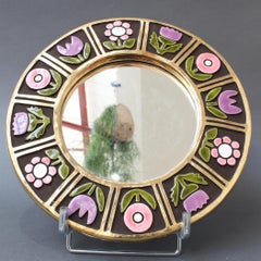 Ceramic Wall Mirror with Flower Motif by Mithé Espelt, circa 1960s