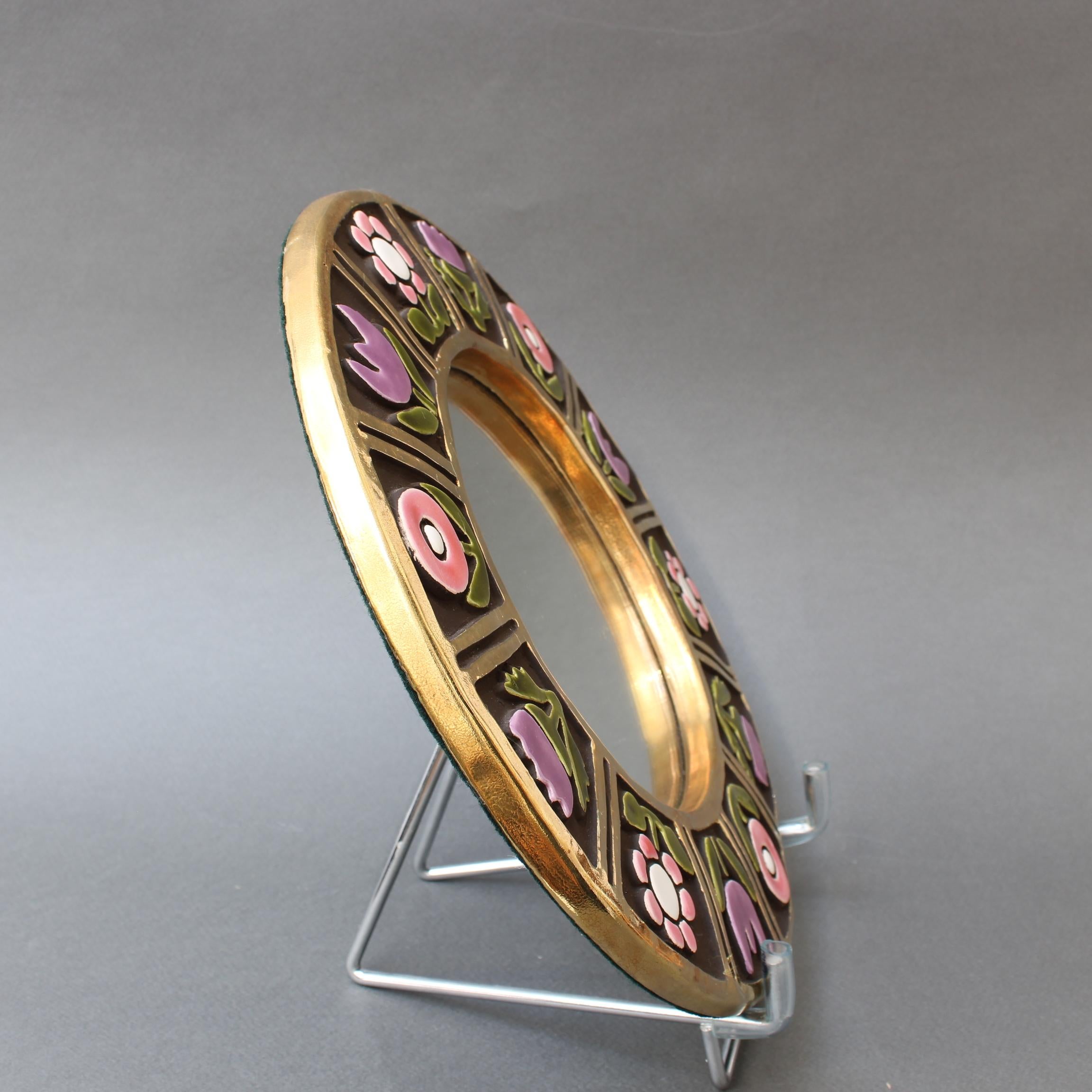 Mid-20th Century Ceramic Wall Mirror with Flower Motif by Mithé Espelt, circa 1960s