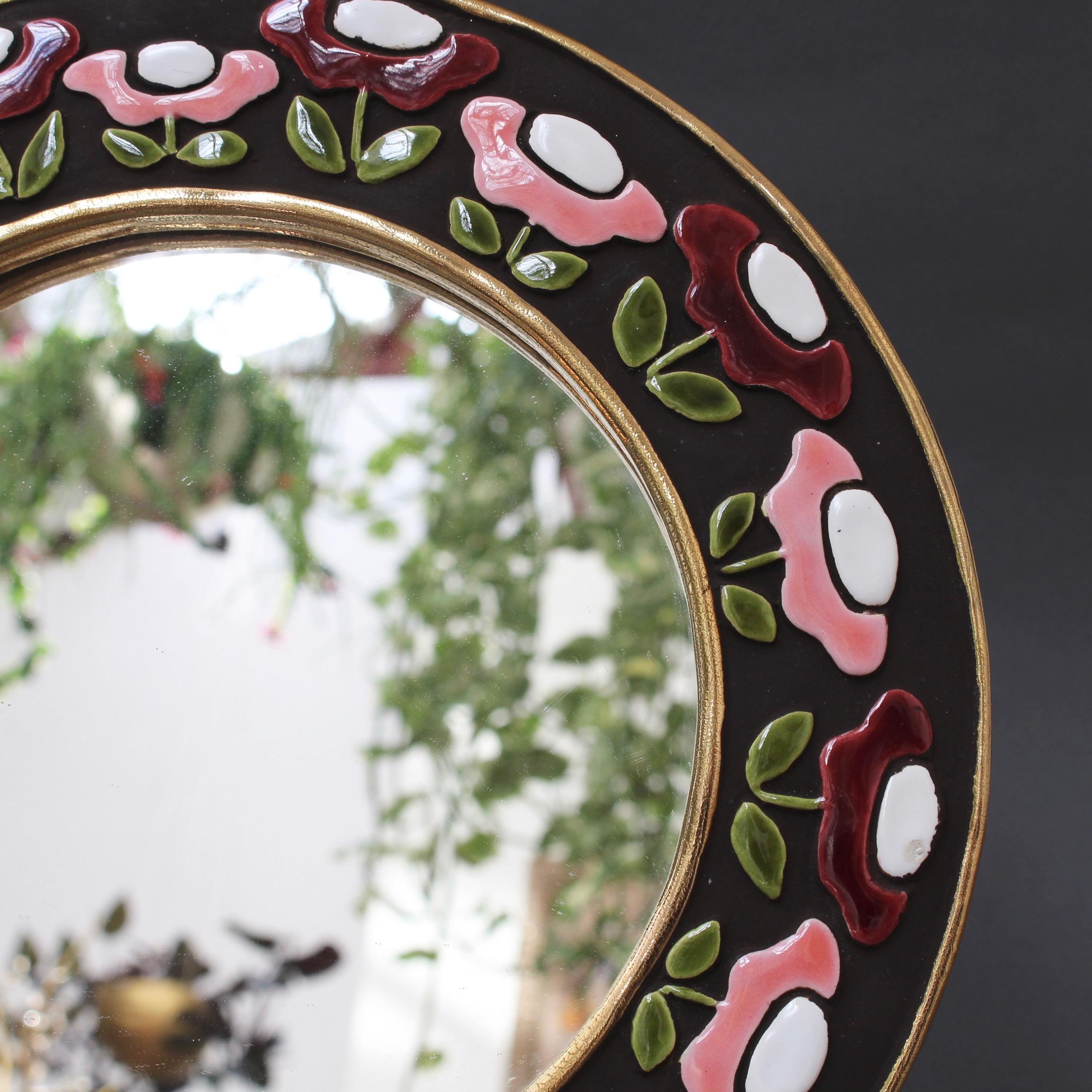 Ceramic Wall Mirror with Flower Motif by Mithé Espelt, circa 1960s 1