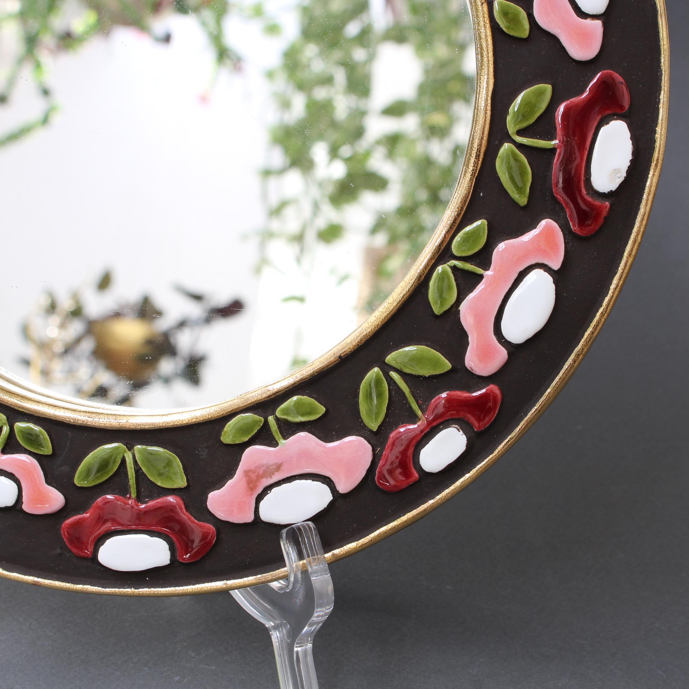 Ceramic Wall Mirror with Flower Motif by Mithé Espelt, circa 1960s 2