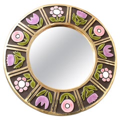 Ceramic Wall Mirror with Flower Motif by Mithé Espelt, circa 1960s