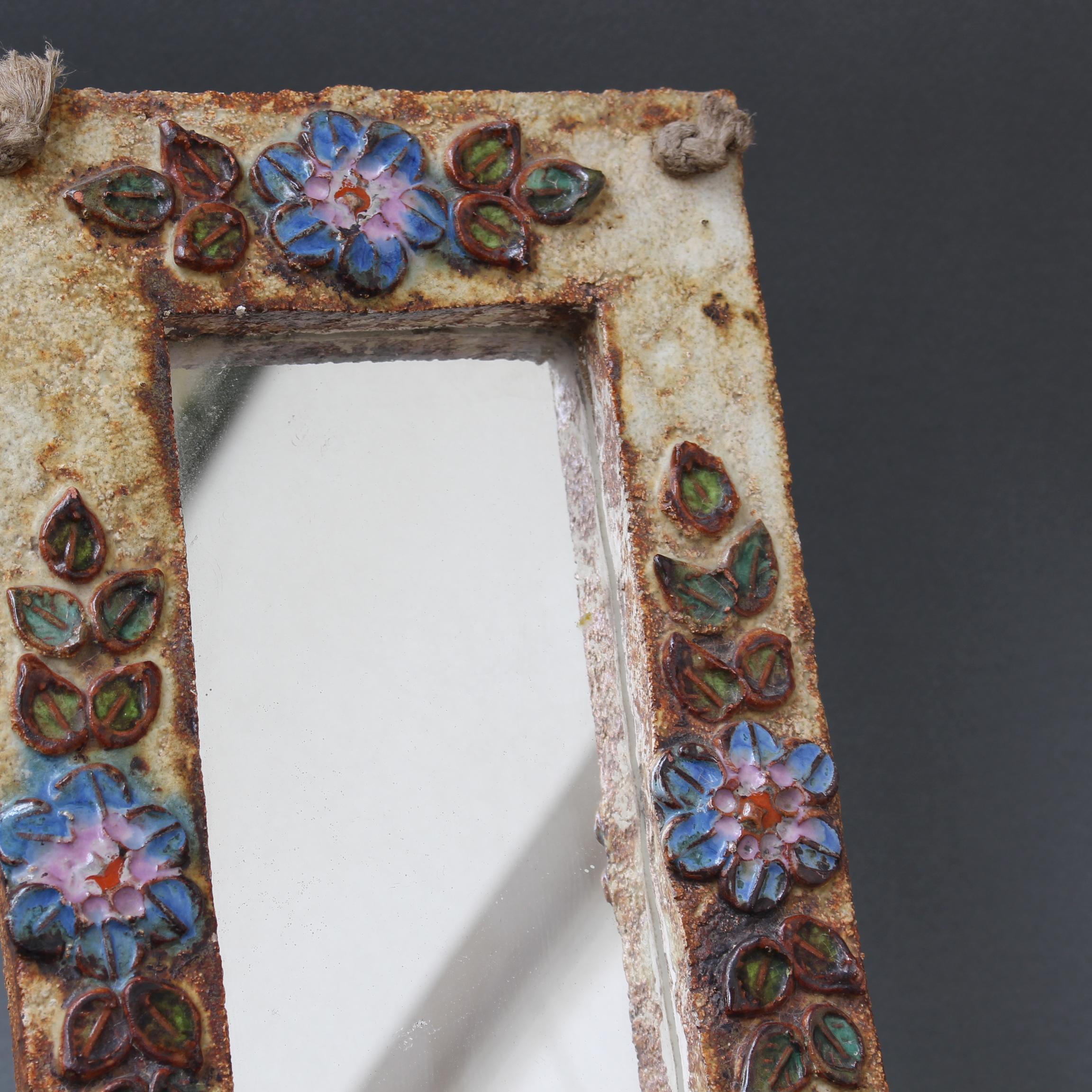 Ceramic Wall Mirror with Flower Motif by La Roue 'circa 1960s' For Sale 10