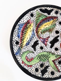 Spanish Colorful Ceramic Wall Plate Fishes Design, 1950s
