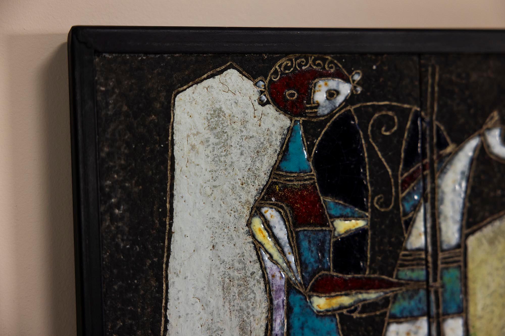Vernissé Panneau mural en céramique attr. à Marcello Fantoni, Italie années 1960 en vente