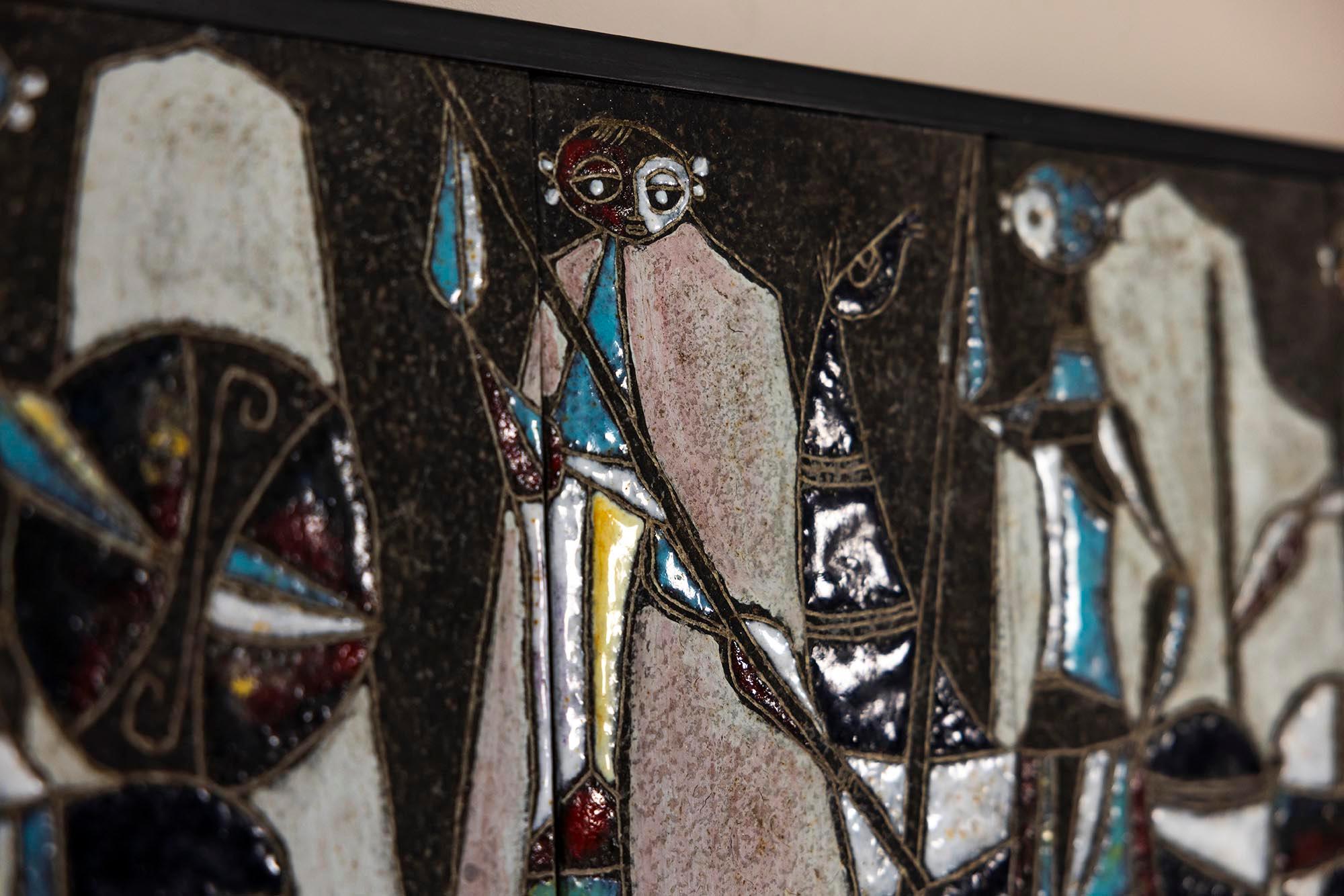 Panneau mural en céramique attr. à Marcello Fantoni, Italie années 1960 Bon état - En vente à Hellouw, NL