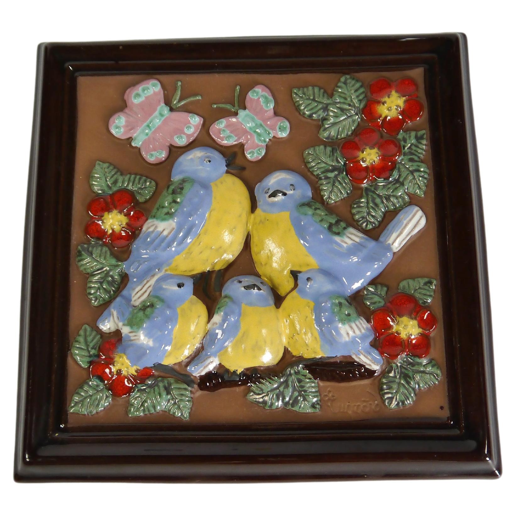 Placca da parete in ceramica con uccelli e fiori di Gabriel Keramik, Svezia, anni '70