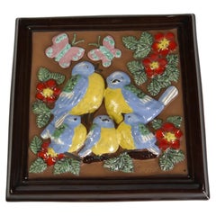 Ceramic Wall Plaque w Birds & Flowers by Gabriel Keramik, Sweden 1970s