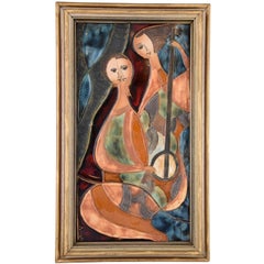 Ceramic Wall Plaque with Two Women with Instruments J. Ruiz, 1960