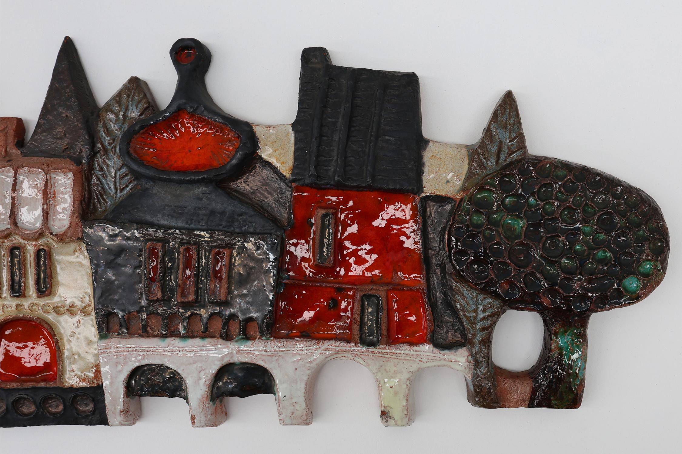 Mid-Century Modern Ceramic wall plaquette by the Belgian Artist Elisabeth Vandeweghe for Amphora For Sale