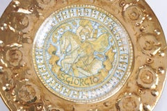 Placa de pared de cerámica, centro de mesa con San Jorge, brillo dorado de 24 quilates y diseño en relieve