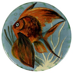 Ceramic Wall Plate with Fish Decor Signed by Spanish Maker Puigdemont