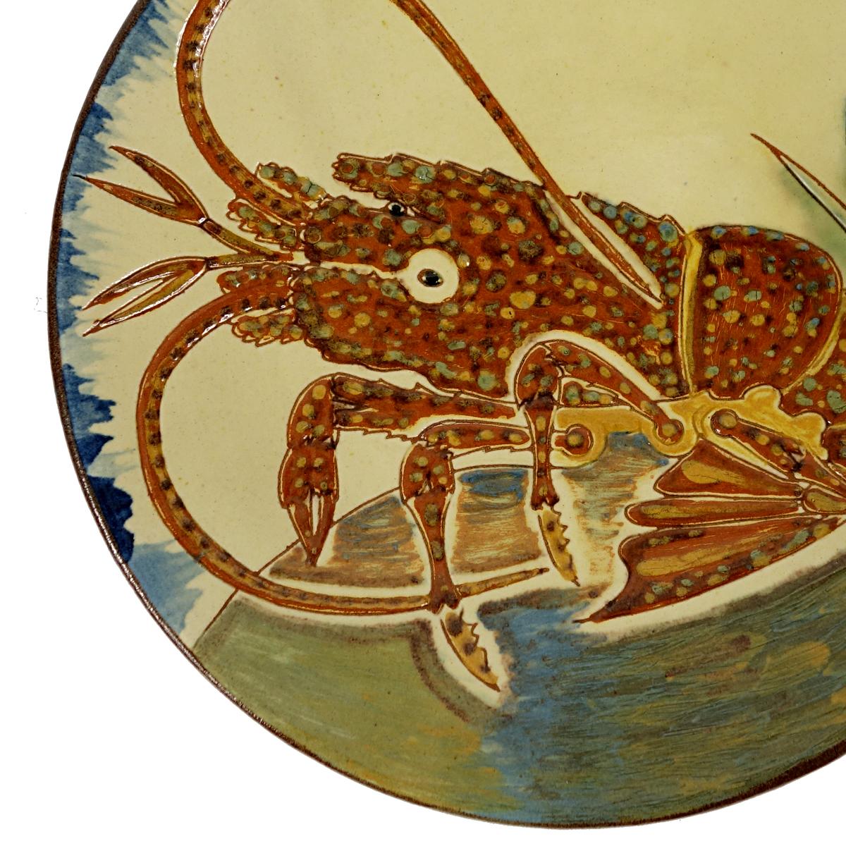 20th Century Ceramic Wall Plate with Lobster Decor Signed by Spanish Maker Puigdemont
