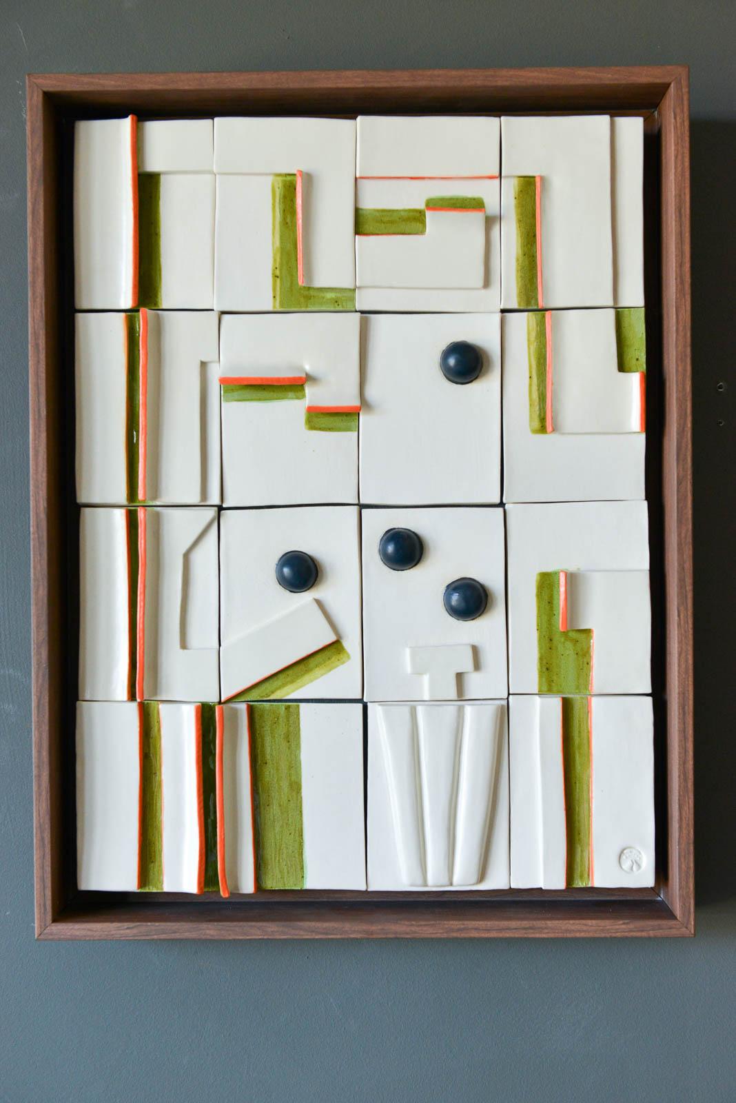 Ceramic wall relief by California Artist Adele Martin, 'Manzanita Tree-Day' Original one of a kind ceramic wall relief sculpture by California artist Adele Martin, each tile is handcrafted and individually created, glazed and mounted with a