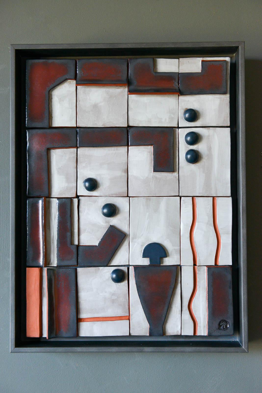 Ceramic Wall Relief by California Artist Adele Martin, 'Manzanita Tree-Night' Original one of a kind ceramic wall relief sculpture by California artist Adele Martin, each tile is handcrafted and individually created, glazed and mounted with a