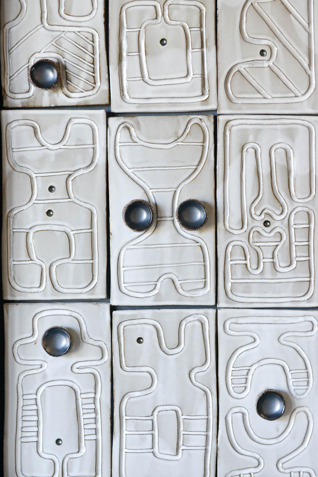 Mid-Century Modern Ceramic Wall Relief by California Artist Adele Martin, 'New Alphabet-Dialog' For Sale