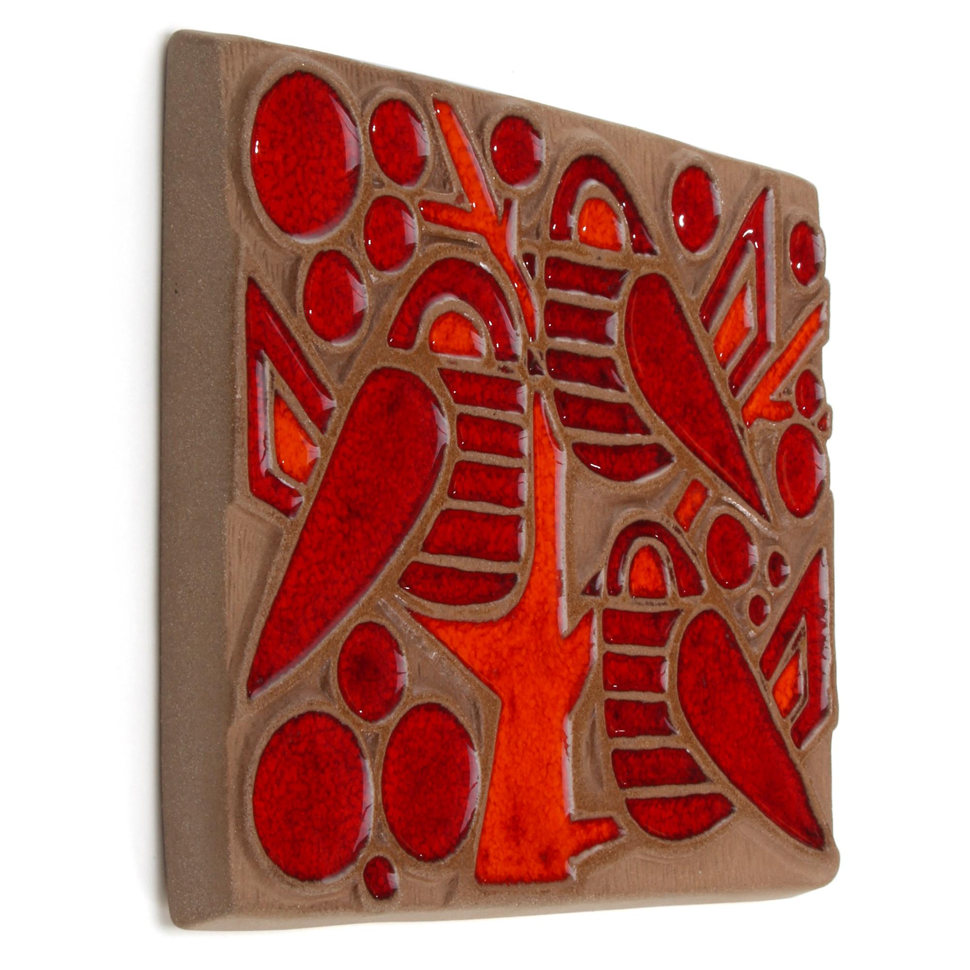 Ceramic Wall Relief, No. 6416 by Marianne Starck for Michael Andersen in the 1960s - gorgeous stoneware wall hanging with bright colored decoration, in excellent vintage condition.

A rectangular stoneware relief with three charming birds sitting