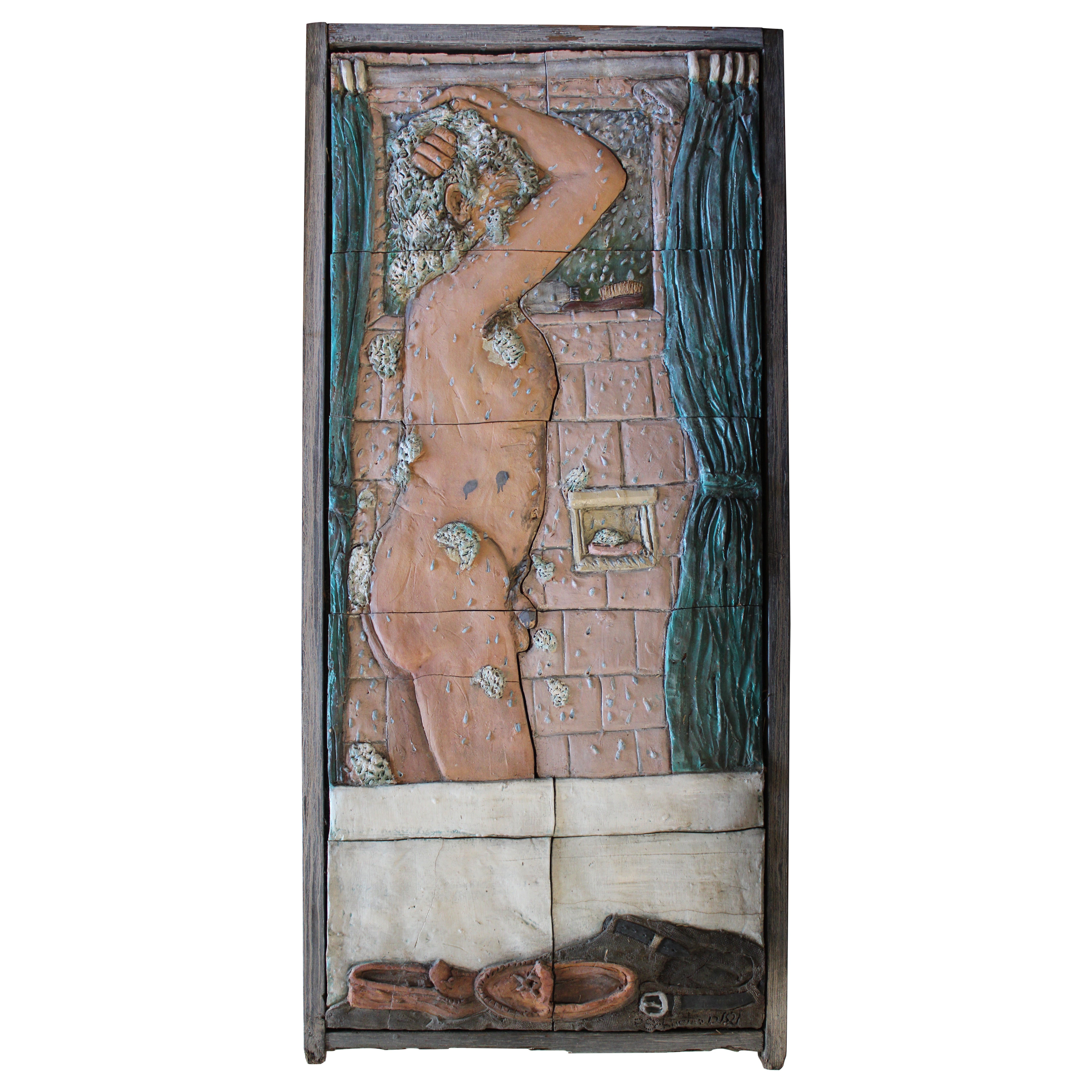 Ceramic Wall Sculpture of Man by Phil Schuster