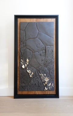 Ceramic Wall Sculpture on Wooden Panel — Fragmented Landscape III