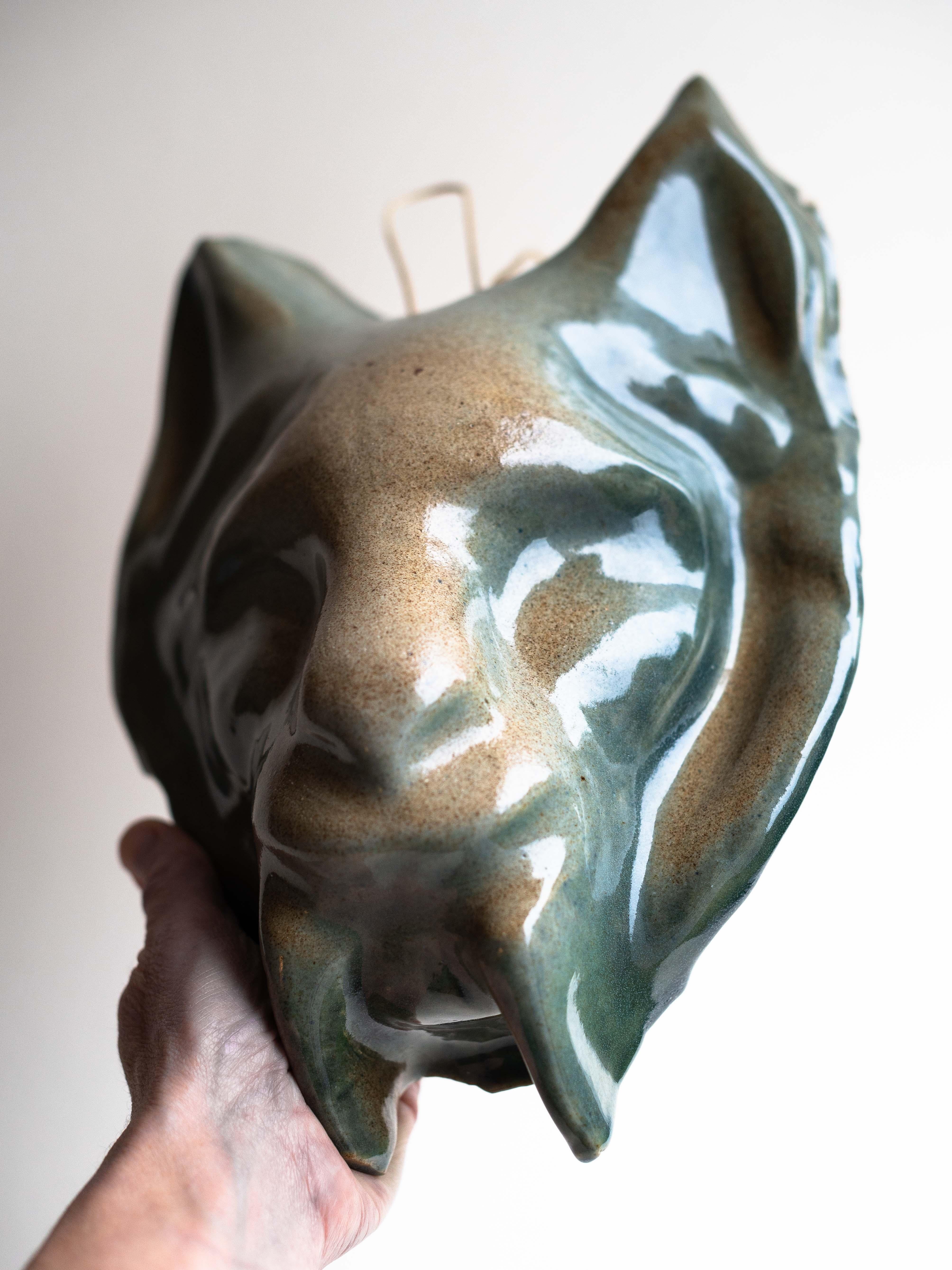 Ceramic Wall Sculpture, Zoomorphic Feline Mask, France 1970s For Sale 3