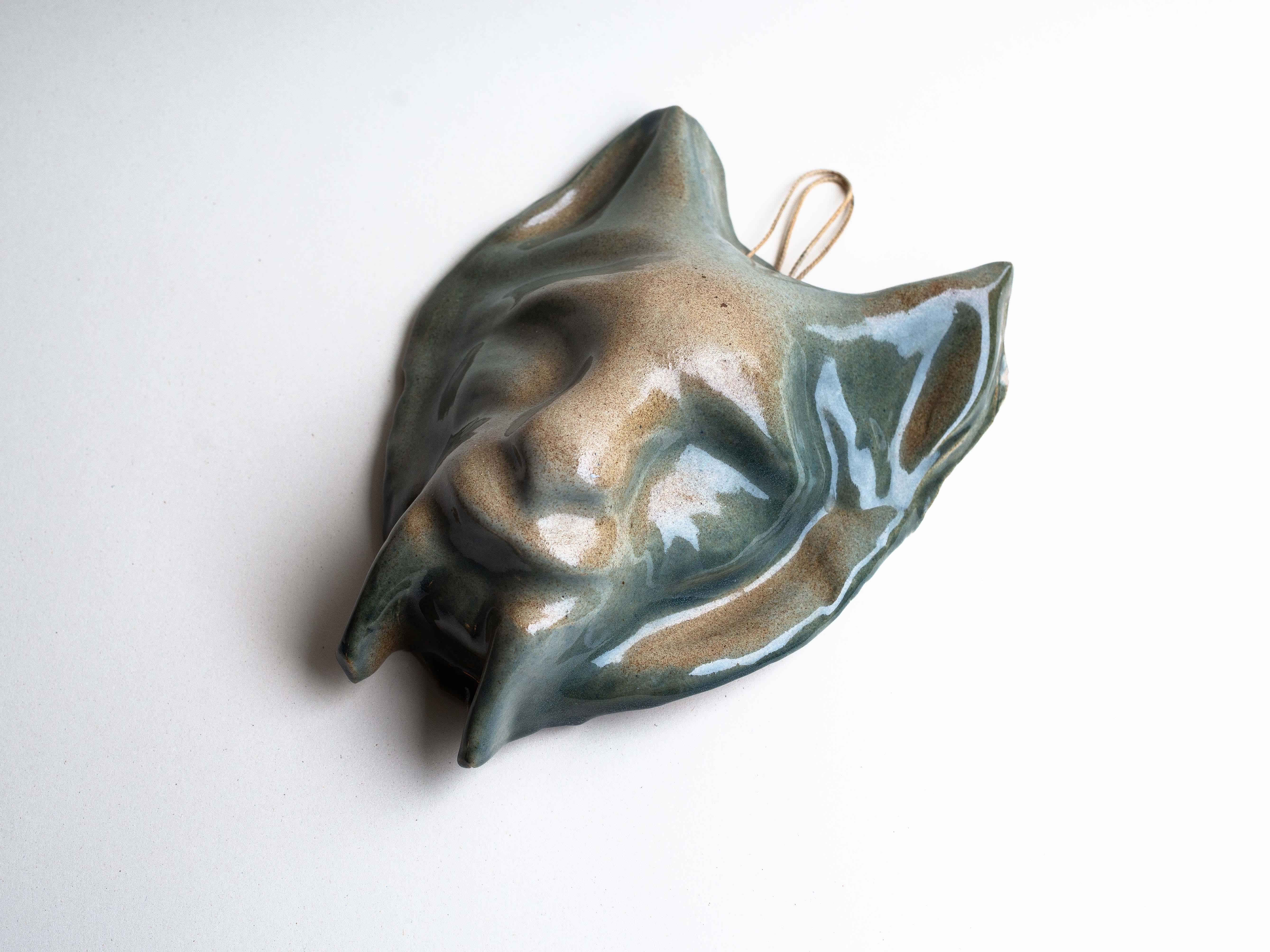 Romantic Ceramic Wall Sculpture, Zoomorphic Feline Mask, France 1970s For Sale