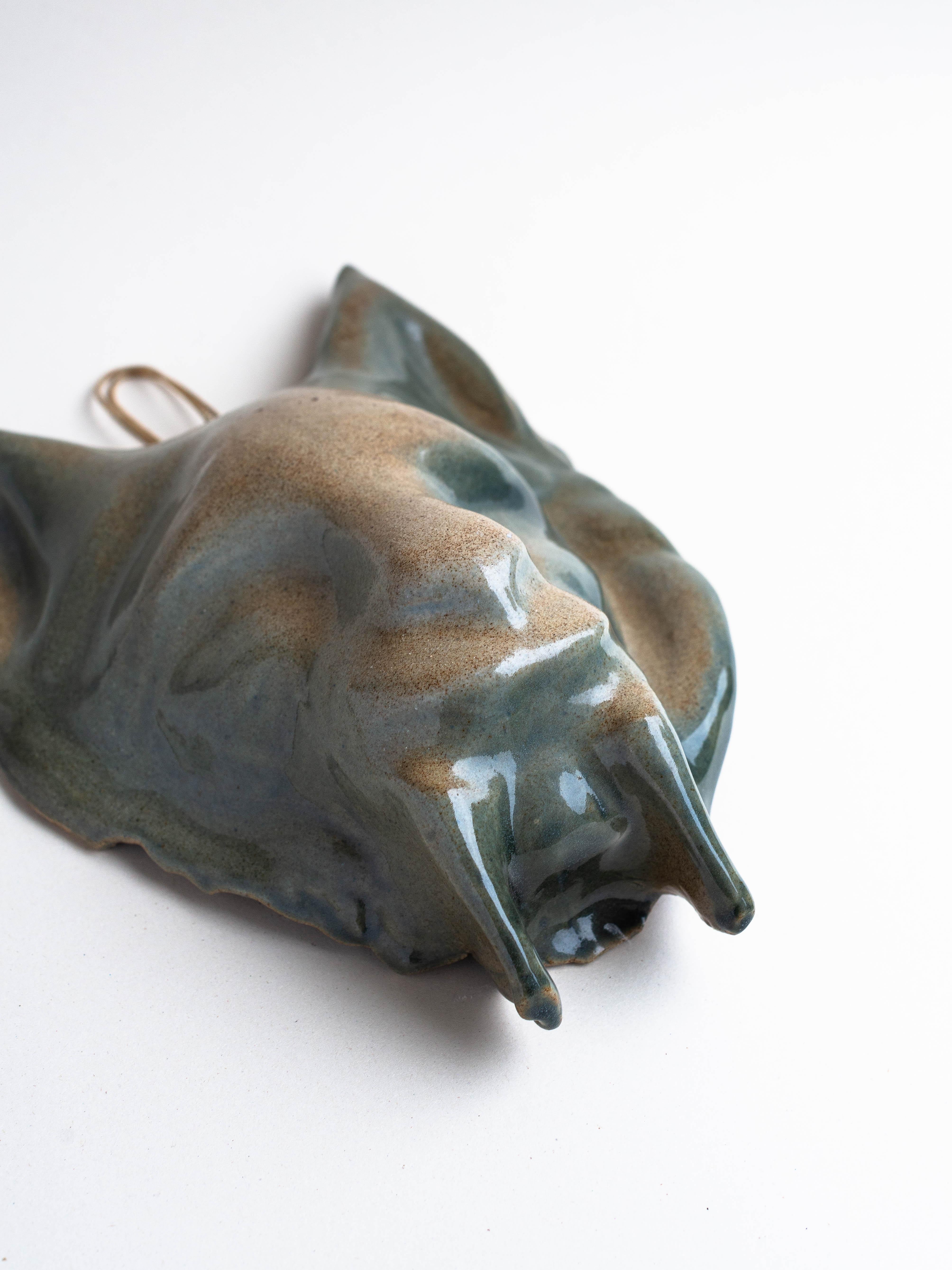 Ceramic Wall Sculpture, Zoomorphic Feline Mask, France 1970s In Good Condition For Sale In ROUEN, FR