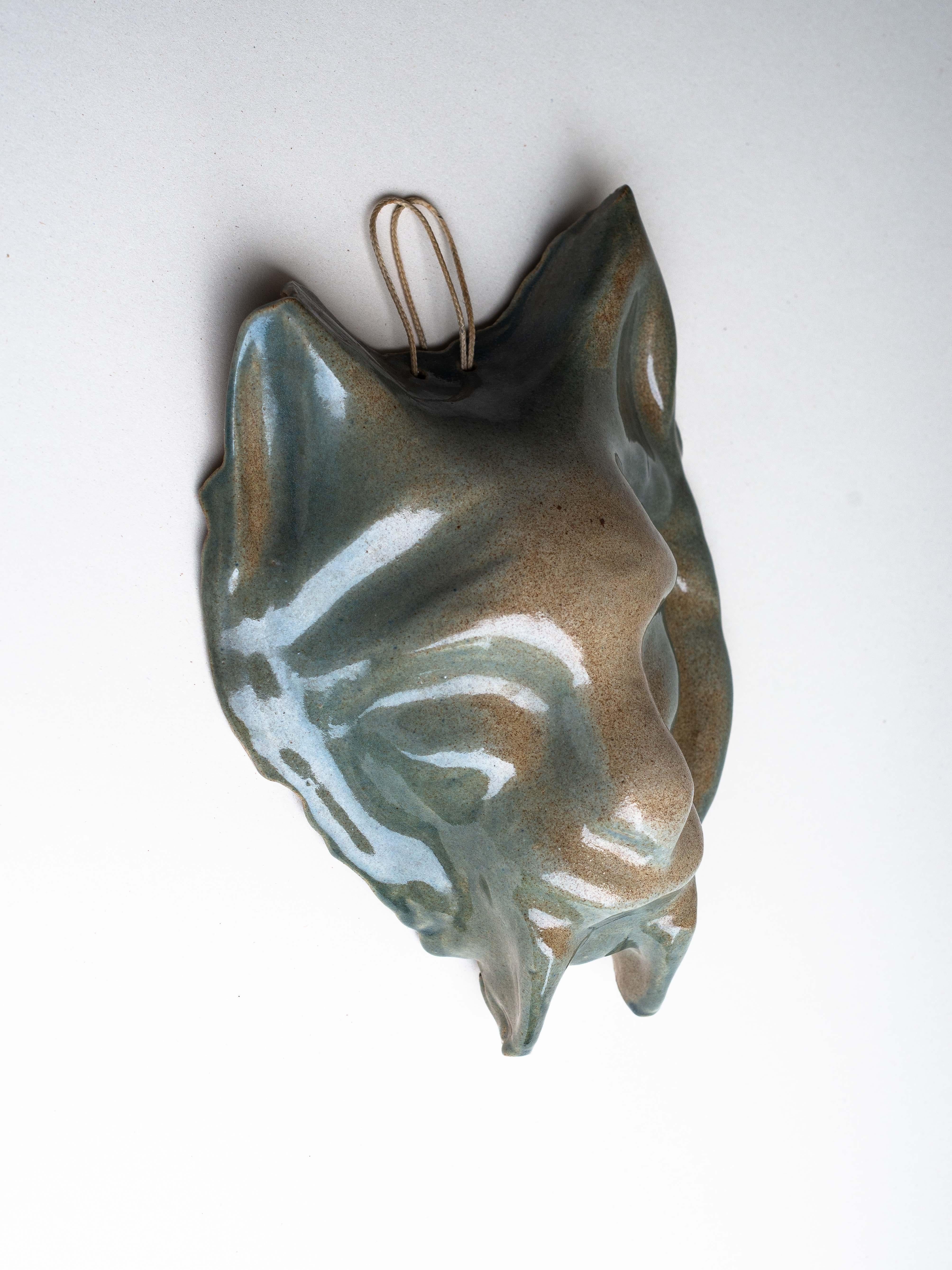 20th Century Ceramic Wall Sculpture, Zoomorphic Feline Mask, France 1970s For Sale