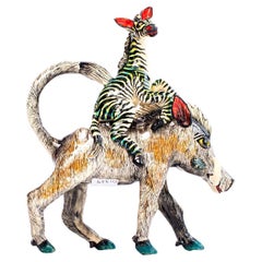 Ceramic  Warthog Zebra Rider, Hand  made in South Africa