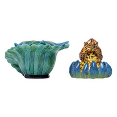 Ceramic Waterlilies Plant And Frog Jewelry Box  , hand made in South Africa