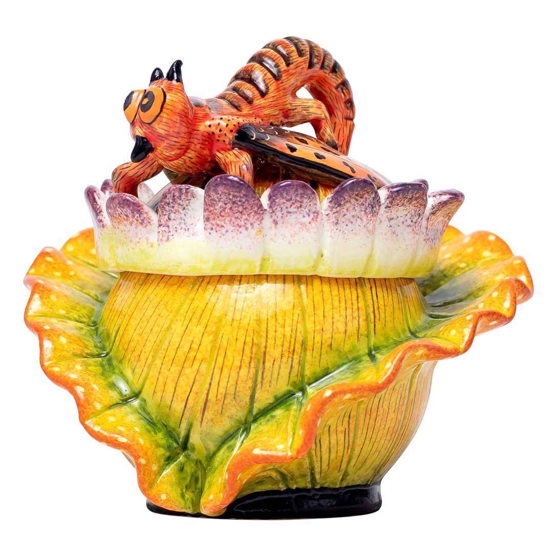 Water Lily Dragonfly Jewelry Box
Hand-Painted by Sabelo Nene, Sculpted by Sfiso Mvelase
Love Art Ceramic, South Africa, 2024

Introducing the Water Lily Dragonfly Jewelry Box, a captivating ceramic masterpiece that beautifully embodies the delicate