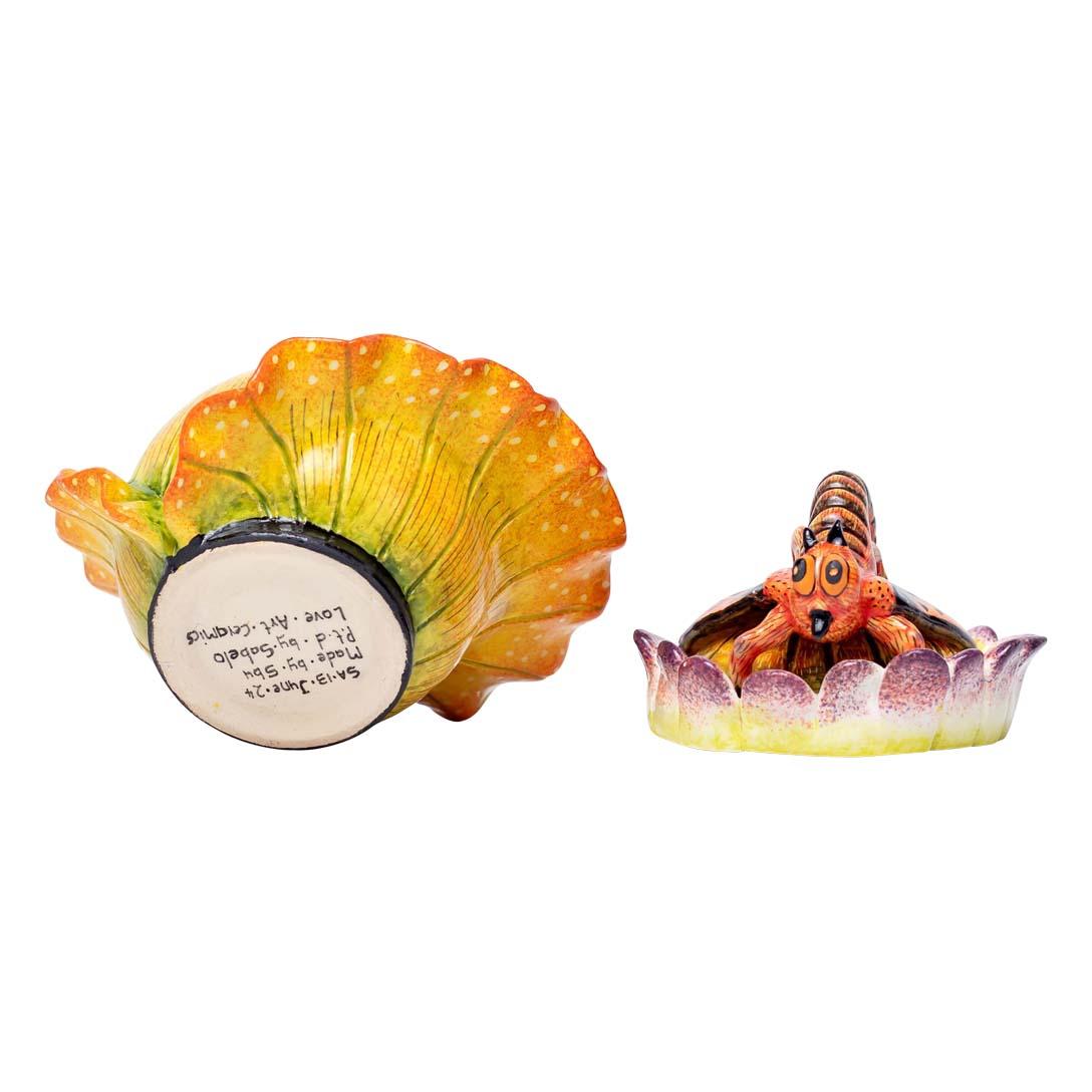 Modern Ceramic Waterlilies Plant Jewelry Box  , hand made in South Africa For Sale