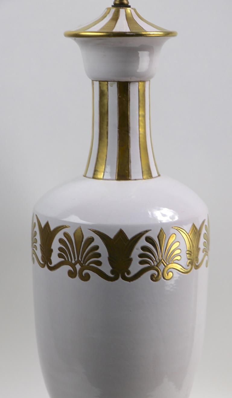 Italian Ceramic White and Gold Gilt Table Lamp by Ugo Zaccagnini For Sale