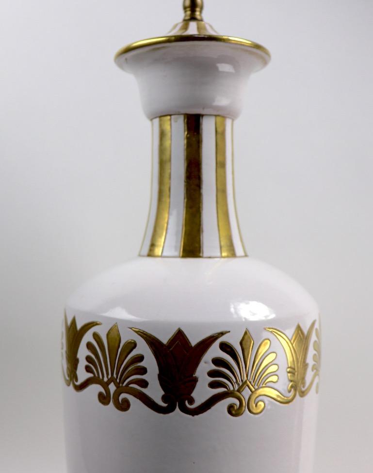 Ceramic White and Gold Gilt Table Lamp by Ugo Zaccagnini For Sale 3