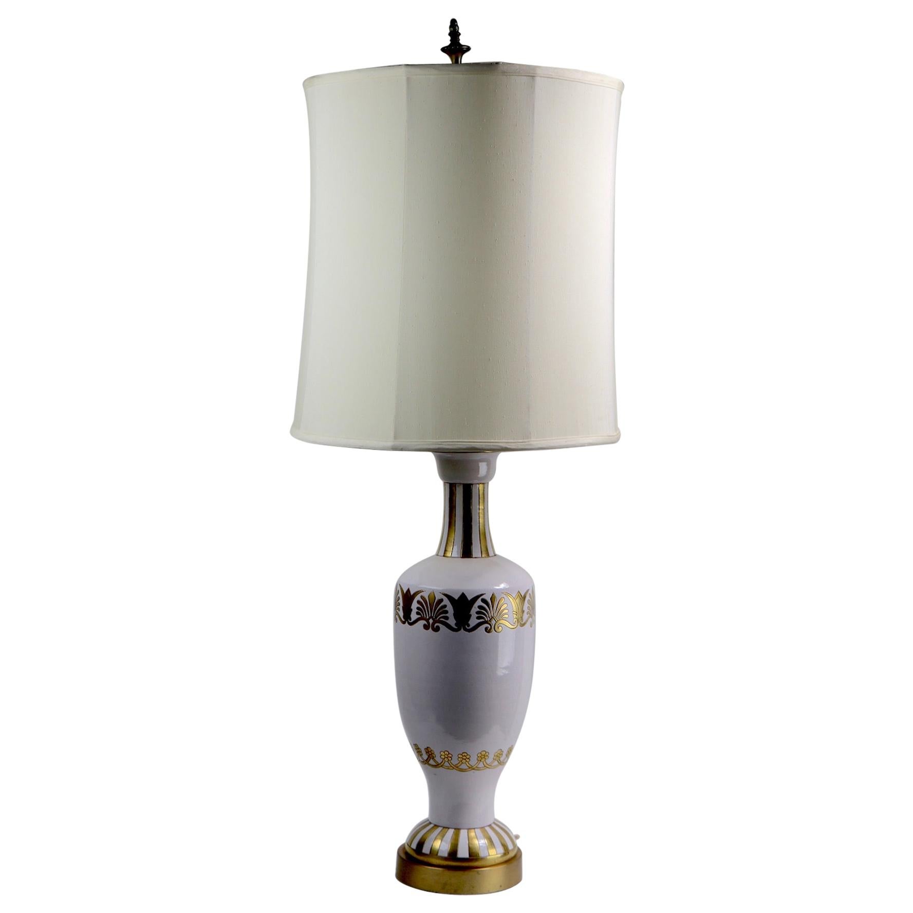 Ceramic White and Gold Gilt Table Lamp by Ugo Zaccagnini For Sale