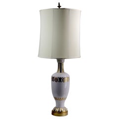 Vintage Ceramic White and Gold Gilt Table Lamp by Ugo Zaccagnini