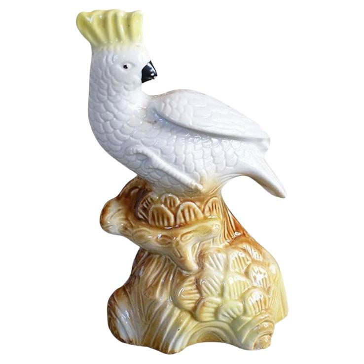 Ceramic White and Yellow Cockatiel Bird Figurine, Brazil For Sale