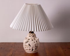 Ceramic White Glaze Table Lamp, L. Hjorth, Bornholm, Denmark, 1930s