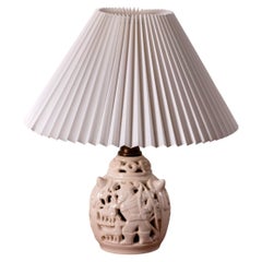 Ceramic White Glaze Table Lamp, L. Hjorth, Bornholm, Denmark, 1930s