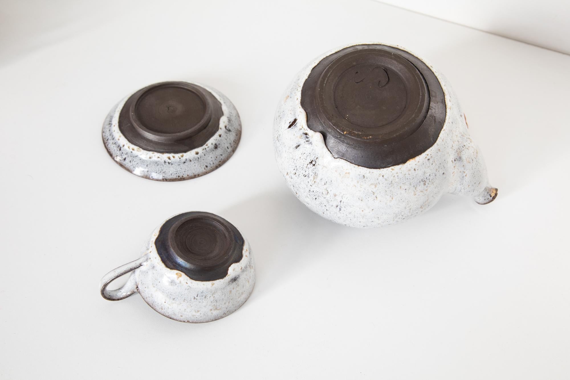 Hand-Crafted Ceramic White Glazed Tea Set Made in Denmark, 1960s