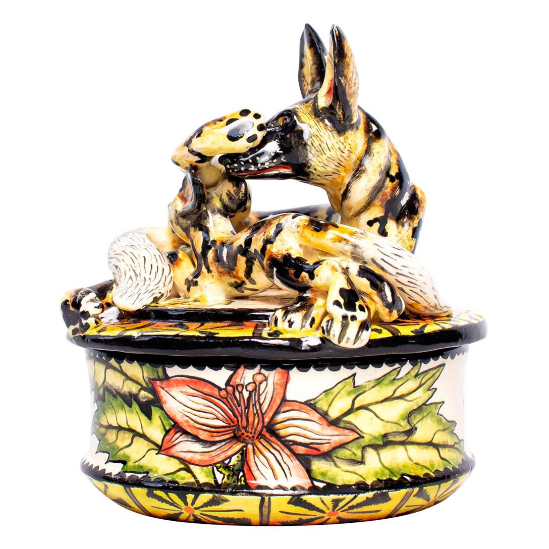 Modern Ceramic  Wild Dog Jewelry  Box  , hand made in South Africa
