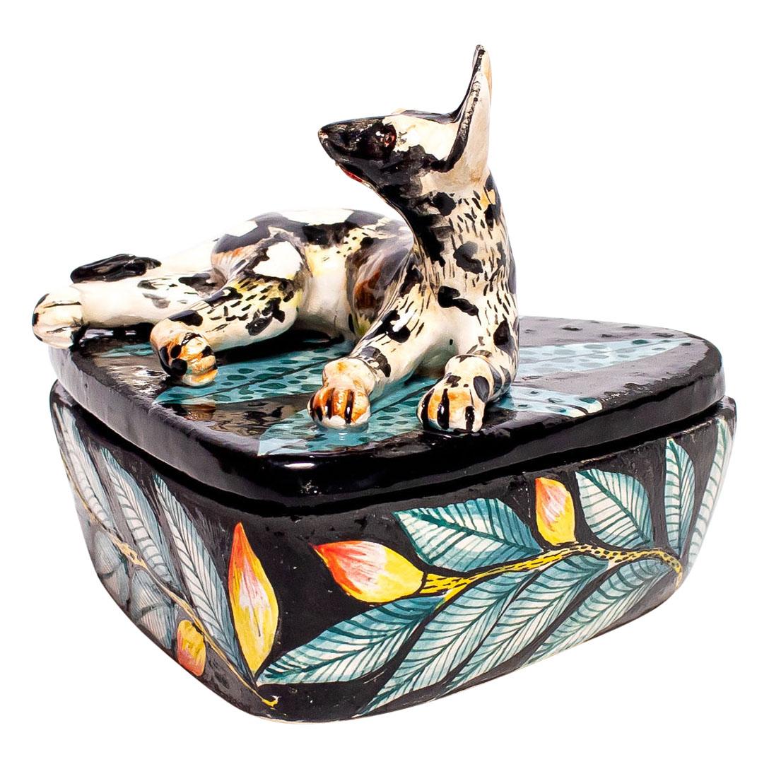 Modern Ceramic Wild Dog Jewelry Box  , hand made in South Africa
