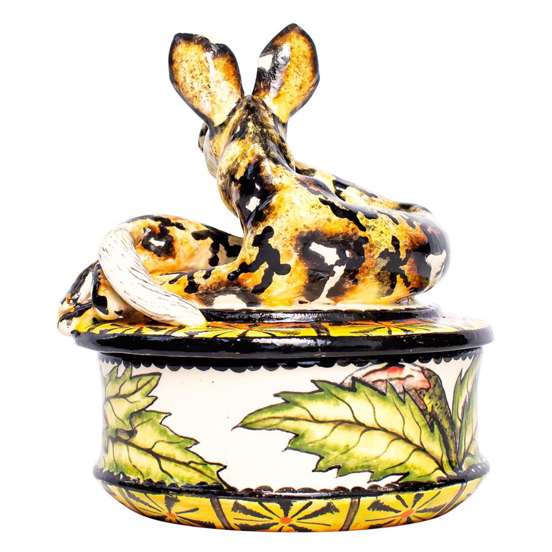 South African Ceramic  Wild Dog Jewelry  Box  , hand made in South Africa