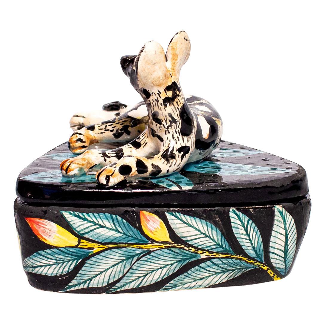 South African Ceramic Wild Dog Jewelry Box  , hand made in South Africa