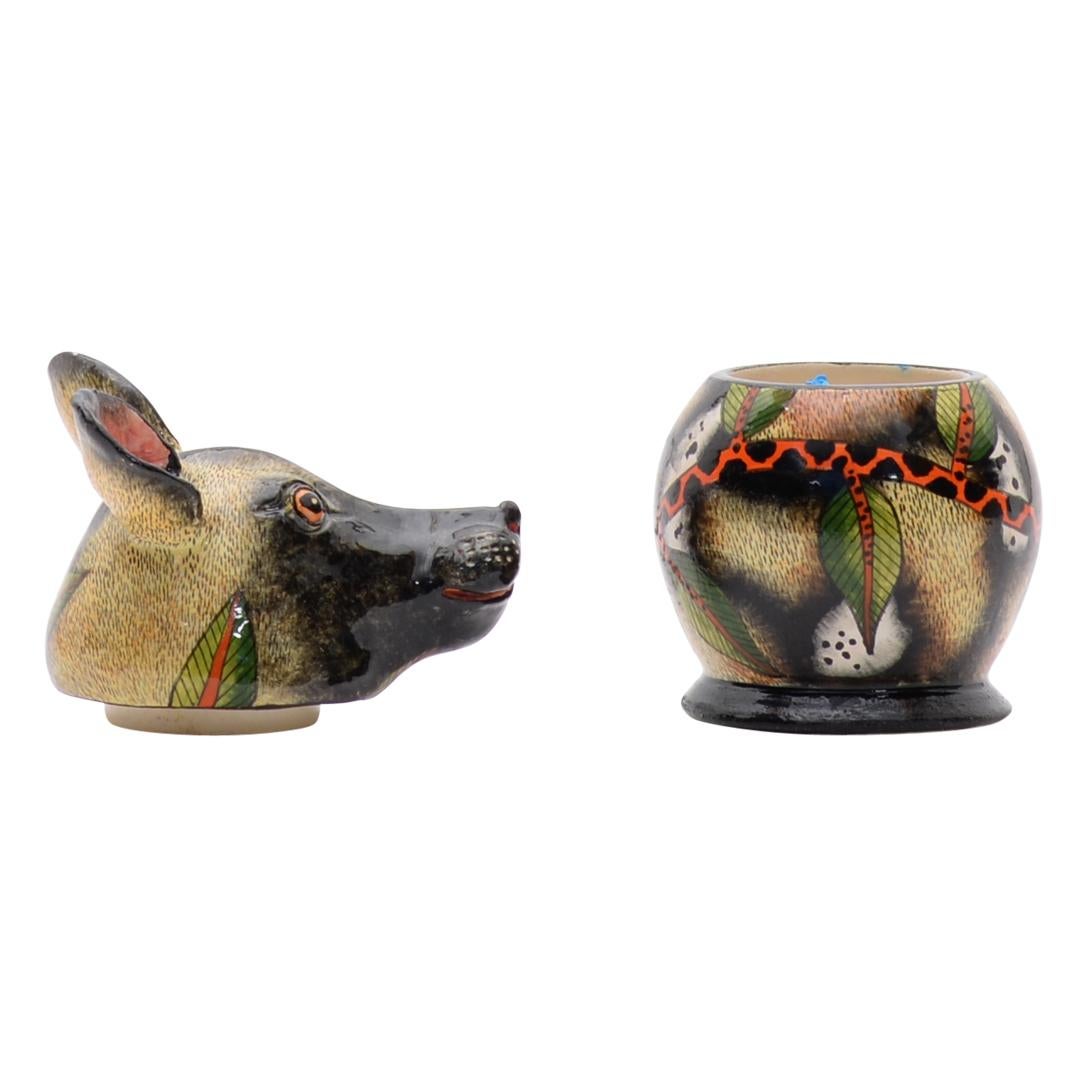 South African Ceramic Wild Dog Jewelry Box  , hand made in South Africa For Sale
