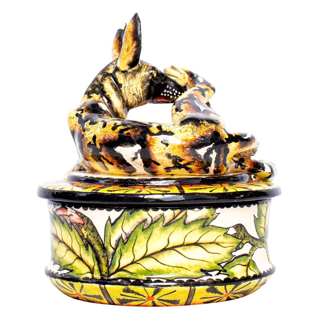 Fired Ceramic  Wild Dog Jewelry  Box  , hand made in South Africa