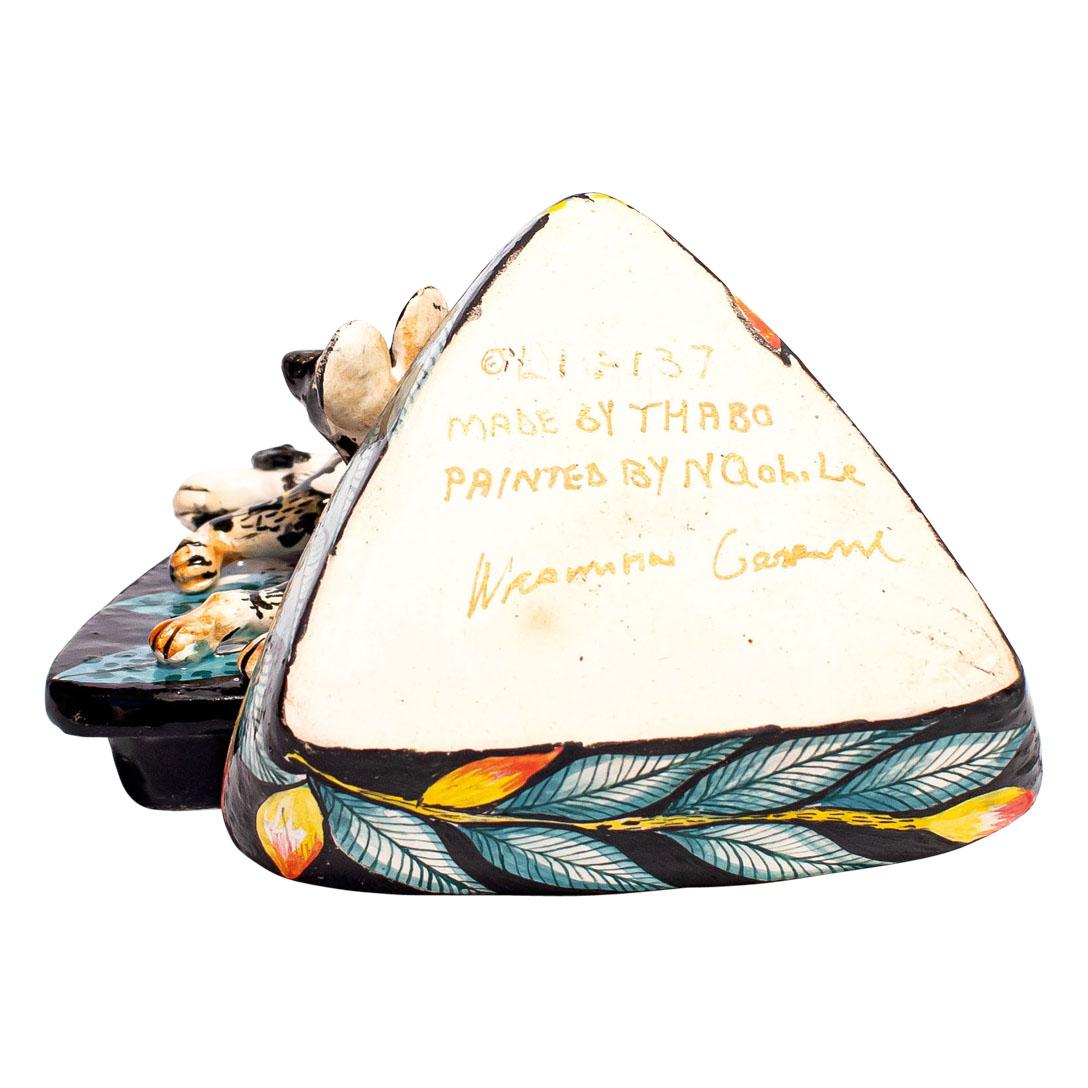 Fired Ceramic Wild Dog Jewelry Box  , hand made in South Africa