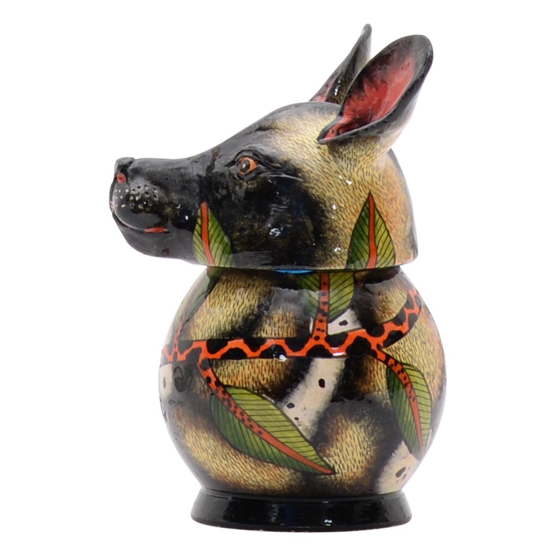 Hand-Painted Ceramic Wild Dog Jewelry Box  , hand made in South Africa For Sale