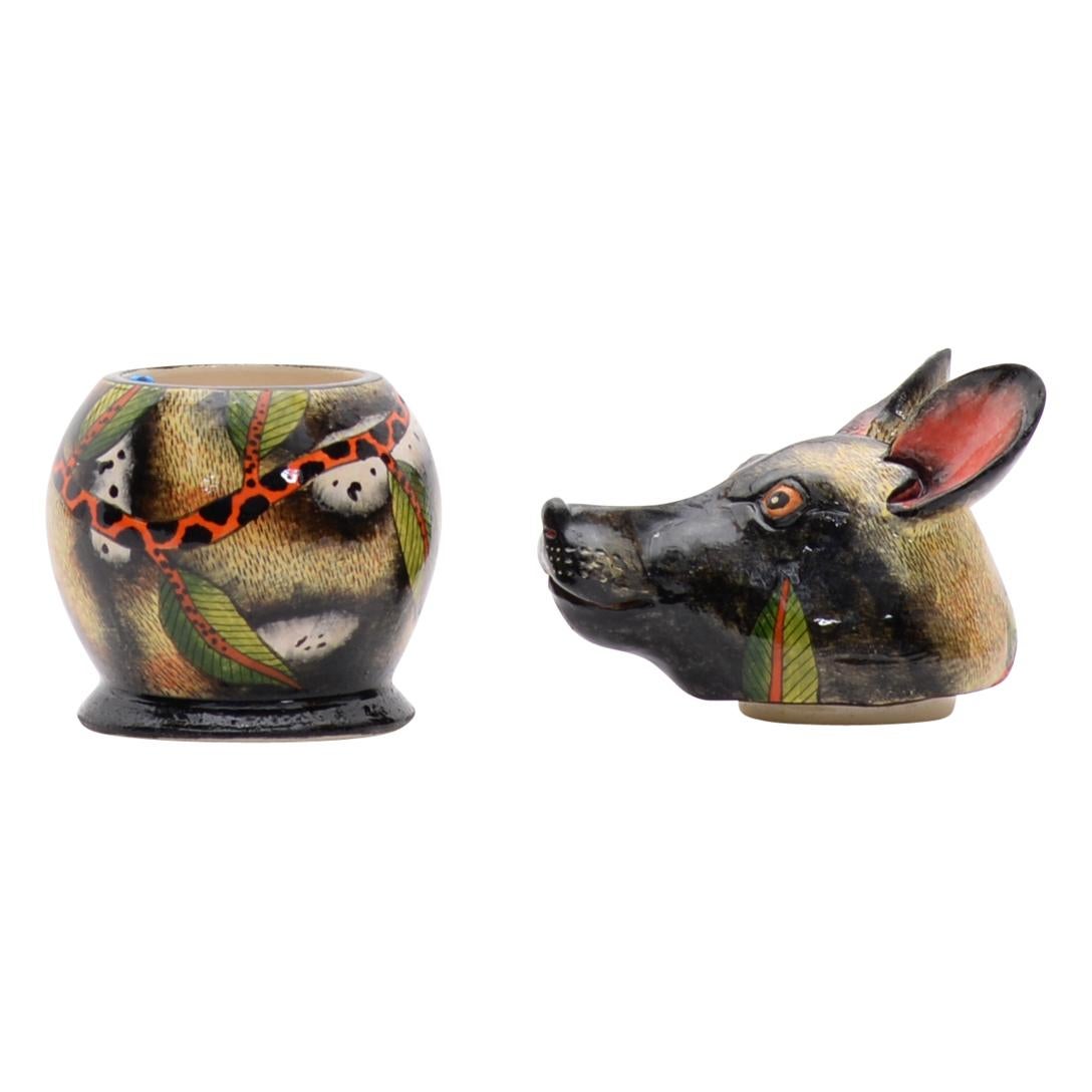 Hand-Painted Ceramic Wild Dog Jewelry Box  , hand made in South Africa For Sale