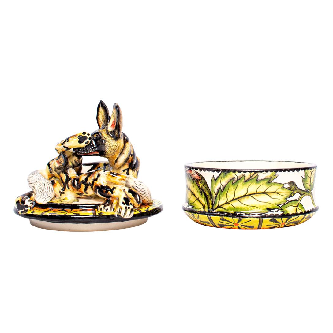 Ceramic  Wild Dog Jewelry  Box  , hand made in South Africa In Excellent Condition In North Miami, FL